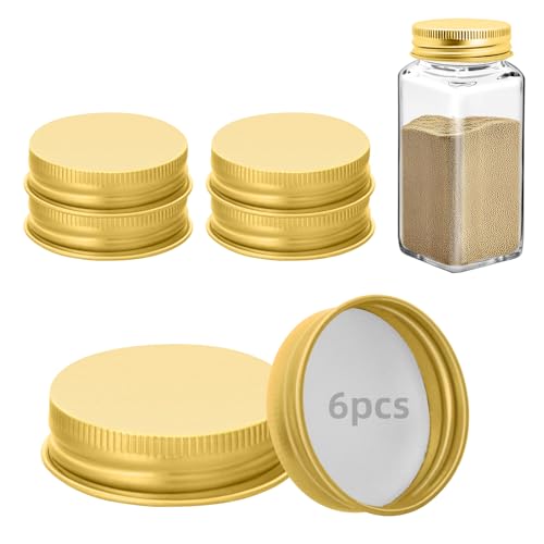 6 Pcs Iron Jar Lids for 4oz & 6oz Spice Jars - Airtight Seal