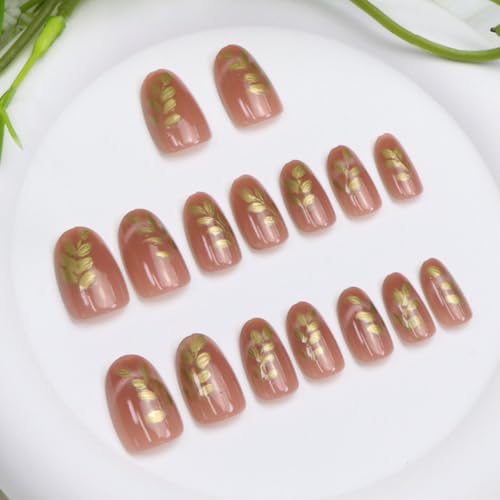 TUZANDW Cat Eye Press on Nails Short Oval Nude Pink 24Pcs