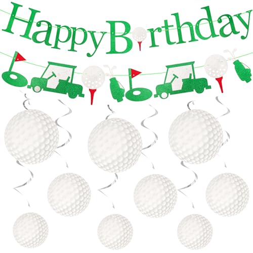 Golf Birthday Party Decorations Set - Banners & Hanging Swirls