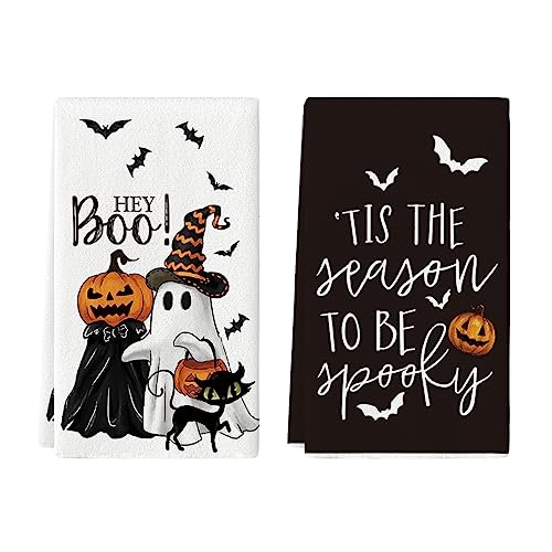 Ghost Cat Halloween Kitchen Towels Set of 2 - 18x26 Inches