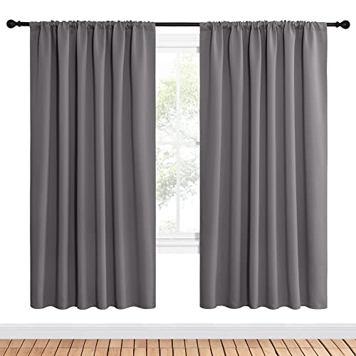 NICETOWN Blackout Curtains - 62x72 Inch Rod Pocket Drapes, Grey (2 Panels)