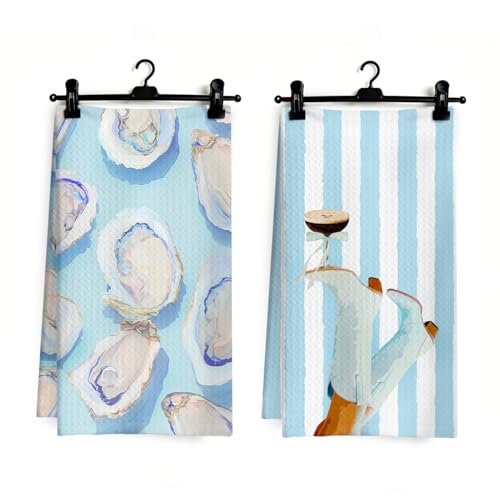Coastal Oyster Cowgirl Kitchen Dish Towels Set of 2 - 16x24 Inch