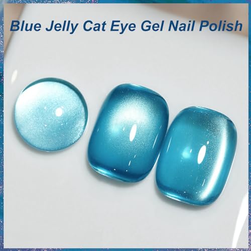 KAHSOSE Blue Jelly Cat Eye Gel Nail Polish Magnetic Reflective Finish