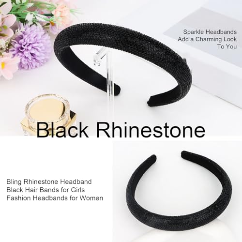 Black Rhinestone Headband for Women - Sparkly Beaded Hair Band
