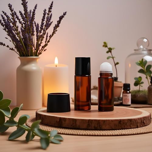 50ml Brown Glass Essential Oil Roller Bottles - 2 Pack Refillable Roll On Containers
