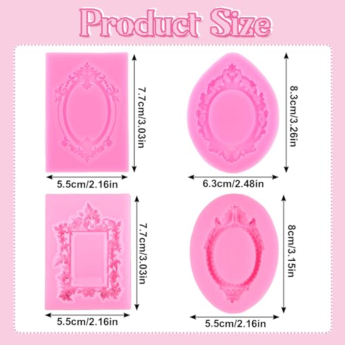 Silicone Photo Frame Molds Set for Cake & Clay Crafts - 4 Pcs