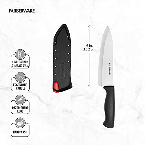 Farberware 6-Inch Self-Sharpening Chef Knife with Ergonomic Handle, Black