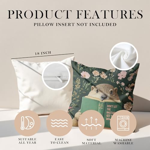 Groundhog Reading Motivational Throw Pillow Cover Set of 2 - 18x18 Flannel for Home & Office Decor