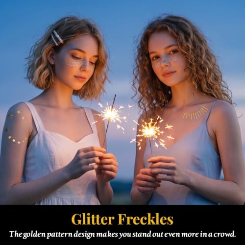 PAPIONE Glitter Freckles Makeup Patches 24PCS Gold Face Tattoos