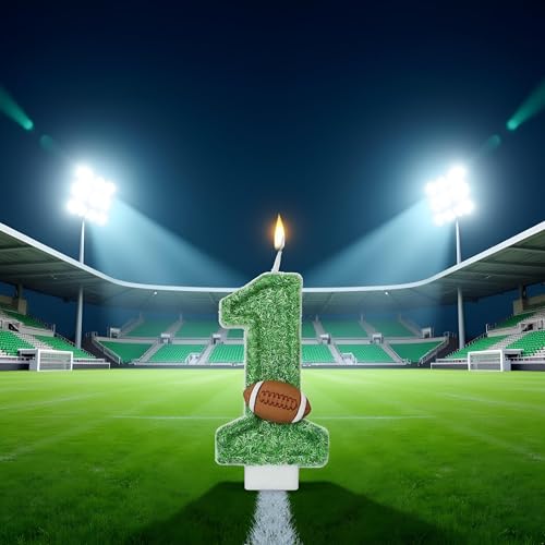 Green Football Number 1 Candle - 1st Birthday Cake Topper
