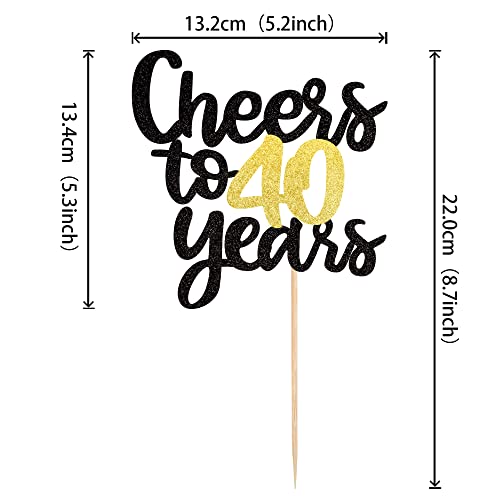 Cheers to 40 Years Cake Topper - Black & Gold Glitter Decoration