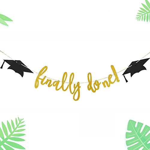 Gold Glitter Graduation Cap Banner - Finally Done Decoration