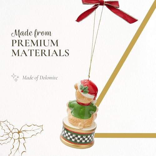 Spode Teddy Bear on a Drum Ornament - Dolomite Holiday Decor with Classic Design - Christmas Ornament for Tree, Wreath, Mantel, Seasonal Display - Unique Festive Decoration