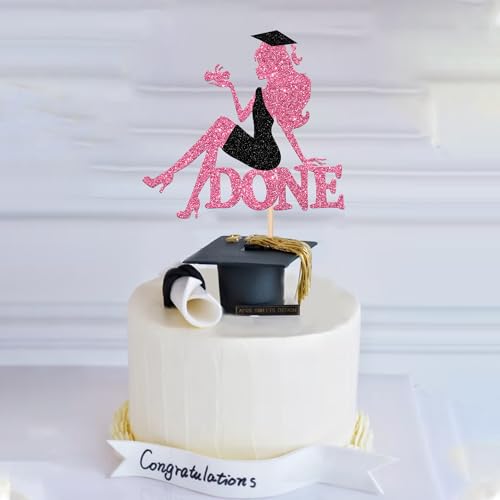High Heel Graduation Cake Topper for Class of 2026 - Pink Glitter