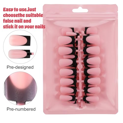 Ouligay 60PCS Black French Tip Press on Nails & Toenails Medium Square