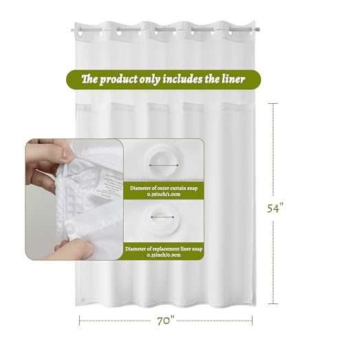 N&Y HOME Snap-In Shower Curtain Liner, 100% Polyester, White, 70x54