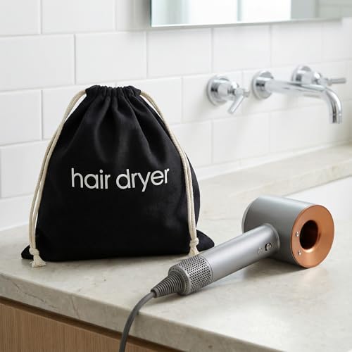 Black Canvas Hair Dryer Travel Bag 11.8x15 Inch Drawstring Storage Pouch
