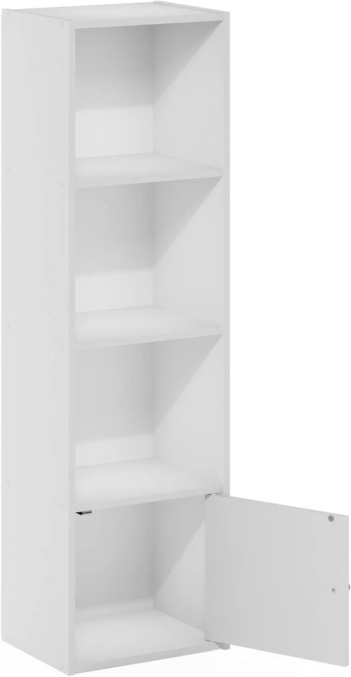 Furinno Luder Bookcase - Stylish White Shelf with 1 Door Storage Cabinet for Organized Living