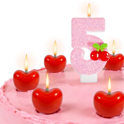Cherry Number Birthday Candle Set with 5 Mini Cherry Candles