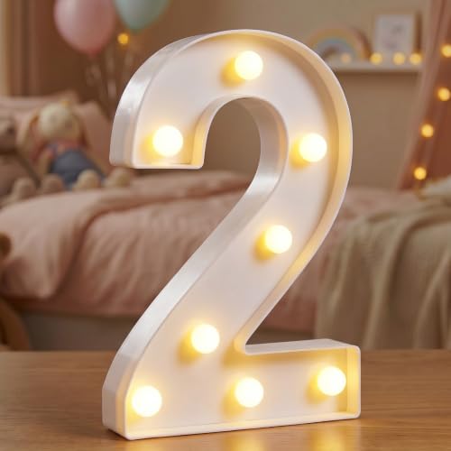 Number 2 Marquee Light - 8.5 Inch Battery Powered LED Sign in White