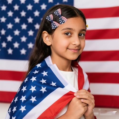 Ecuupas 4th of July Bow Hair Clips - Patriotic Star Alligator Pins 2Pcs