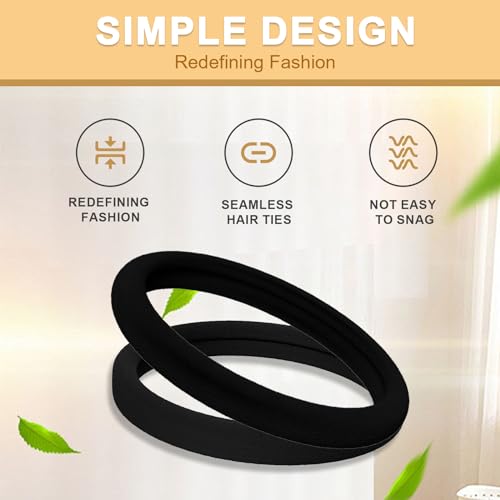 Black Hair Ties 60 Pcs, 2 Inch Seamless No-Damage Elastic Hair Bands