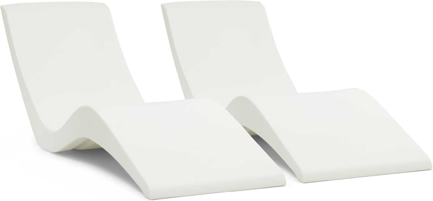 Aqua Outdoors Pool Chaise Lounge Chairs - Water-Weighted Lounger for Ledge & Shelf, Classic White, Set of 2