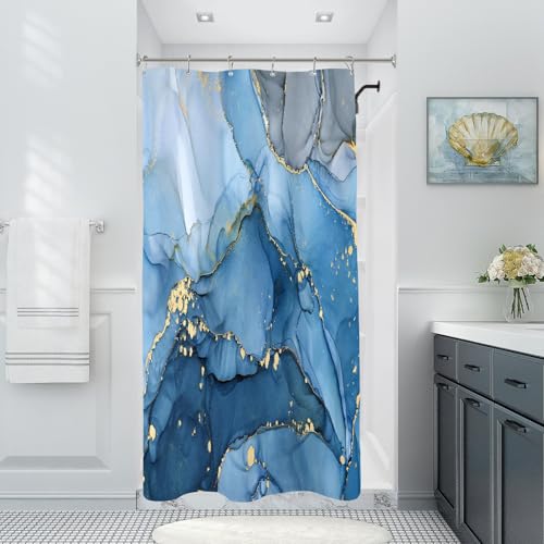 Blue Marble Shower Curtain 36x72 Inch Modern Abstract Bathroom Decor - BayNook