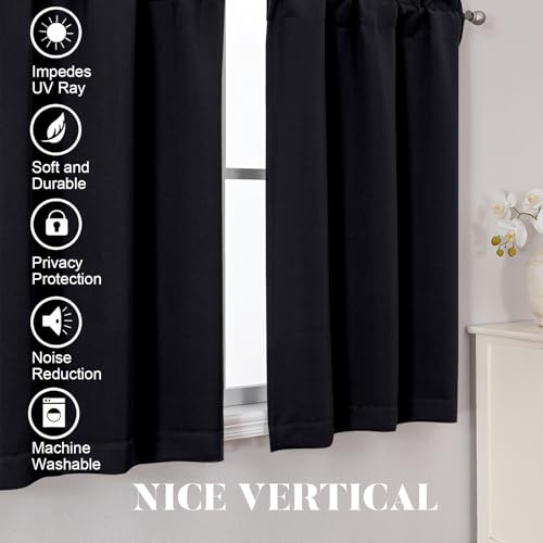 Lecloud Blackout Kitchen Curtains 30W x 36L Pack of 2 - Thermal Privacy Window Drapes