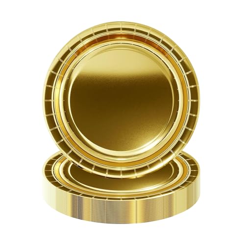 50 Pack Gold Paper Plates - 7 Inch Disposable Dessert Plates for Parties
