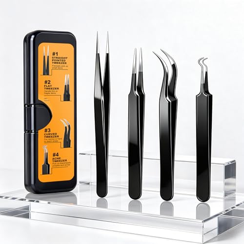 G.CATACC 4-Pack Precision Tweezers Set - Stainless Steel Anti-Static Craft & Grooming Tweezers with Case