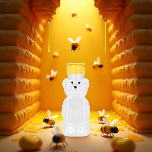 8 Oz Plastic Bear Honey Bottle Squeeze Dispenser with Flip-Top Lid
