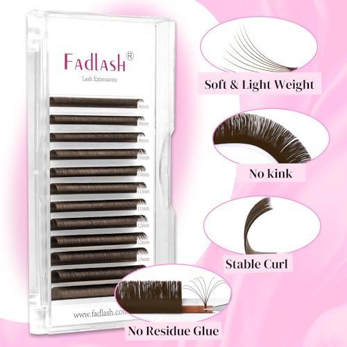 FADLASH Easy Fan Brown Eyelash Extensions D Curl 15-20mm Volume Lashes