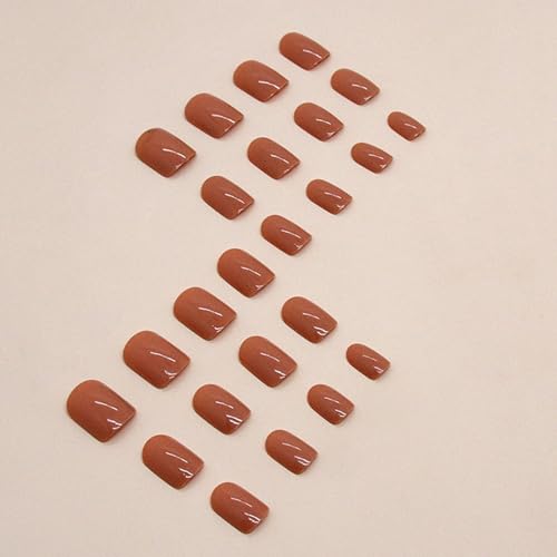 WAFOLOZE Caramel Short Square Press on Nails Glossy False Nails Kit