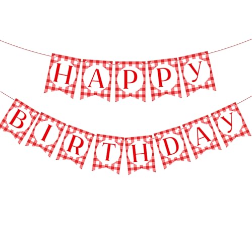 Red and White Checkered Happy Birthday Banner - Premium Cardstock Decor