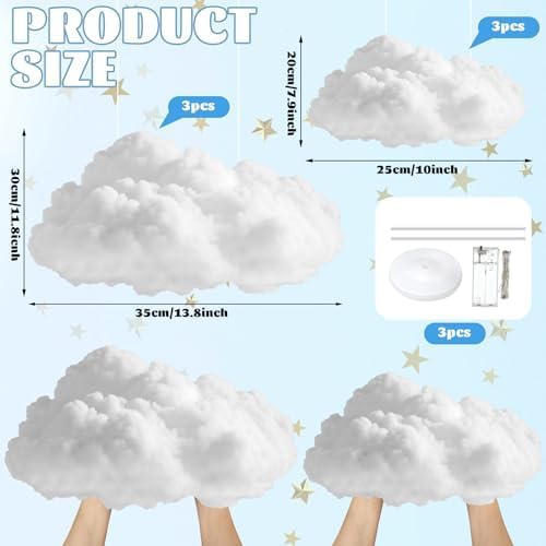 Skiennix Artificial Cloud LED Light Decorations - 3D Fluffy Cotton Clouds for Baby Showers & Parties | DIY Kit