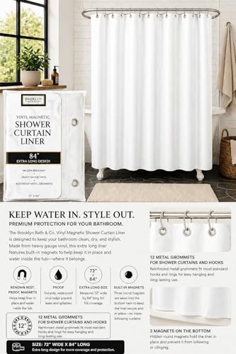Home Expressions Extra Long Magnetic Shower Curtain Liner, 84" H x 72" W, White