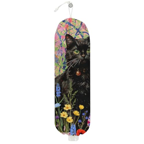 Floral Cat Plastic Bag Holder - Wall Mount Grocery Organizer