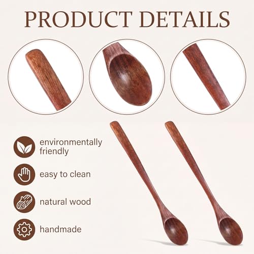 Wooden Honey Spoon Set, 2 Pcs 7.7 Inch Long Spoons for Kitchen and Tea