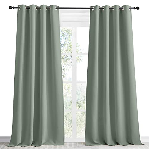NICETOWN Blackout Curtain Panel - Greyish Green, 55" W x 96" L - Thermal Insulated Room Darkening Drapes