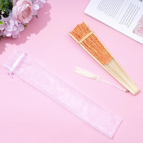 Choyaxo Cotton Lace Folding Hand Fan, Embroidered Floral Design (Orange)