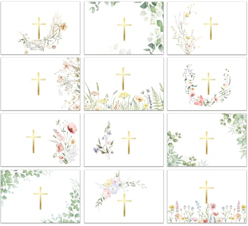 24 Pack Gold Foil Cross Blank Cards with Envelopes - 4x6 Watercolor Designs for Religious Events
