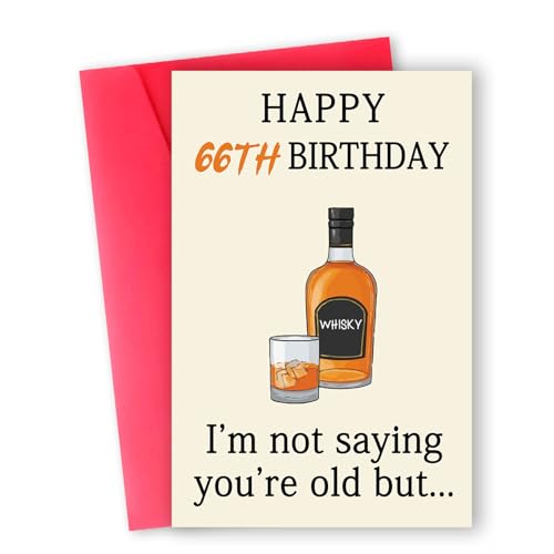 Funny 66th Birthday Card - Whiskey Themed 66 Year Old Gift for Him Her