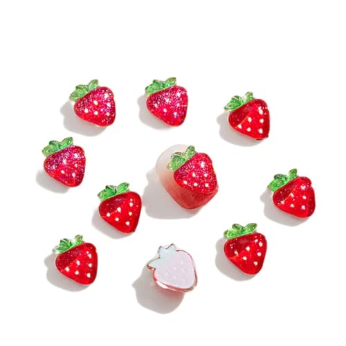 50 Pcs Strawberry Nail Charms Kawaii Red Fruit Gems Rhinestones for Manicure
