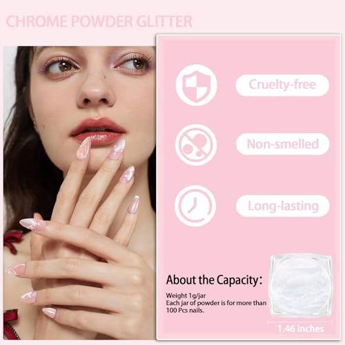 Allstarry White Pearl Chrome Nail Powder, 2pcs Iridescent Aurora Pigment
