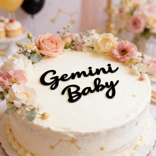Gemini Baby Cake Topper - Black Acrylic Zodiac Decoration