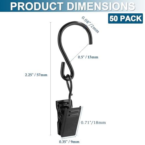 Litoexpe 50 Black S Hooks Clips for Curtains & Party Lights