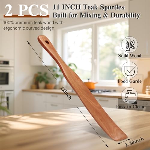 Azureblue 2Pcs Skinny Spurtle for Sourdough Starter - Wooden Baking Utensils
