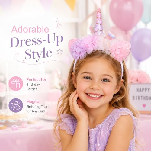 Glitter Unicorn Headband for Girls & Women - Sparkly Hair Accessory