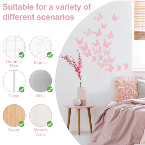 84PCS 3D Pink Butterfly Wall Decals, Metallic Paper Butterfly Decorations